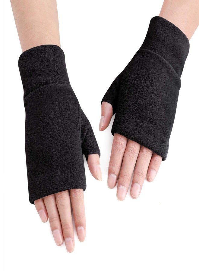 RUIXIB Women Men Fleece Fingerless Gloves Winter Warm Half Finger Gloves Half Mitten - Image 1